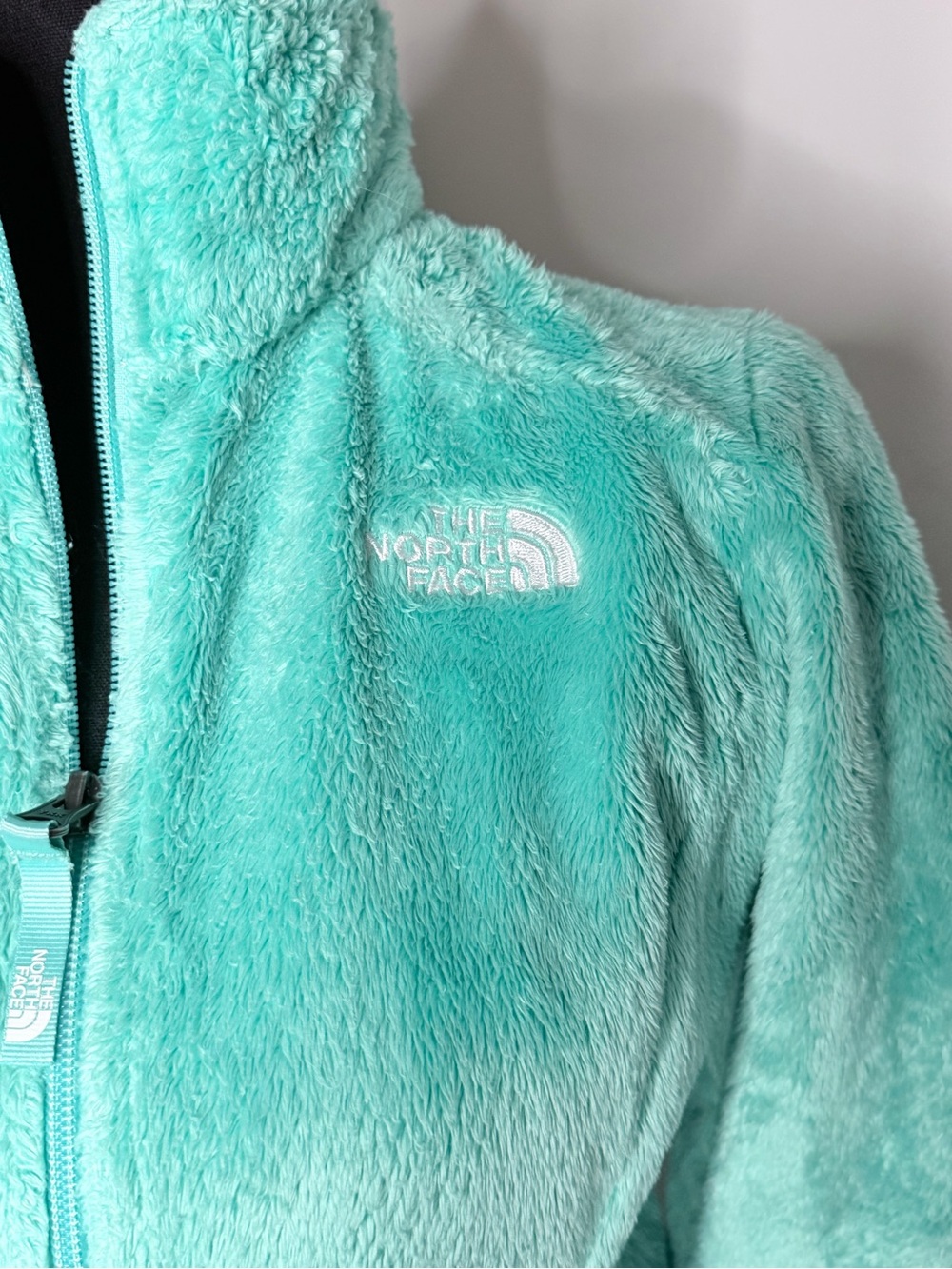 The North Face Girls L Green Fleece Full Zip Jacket Pockets Mid-Length